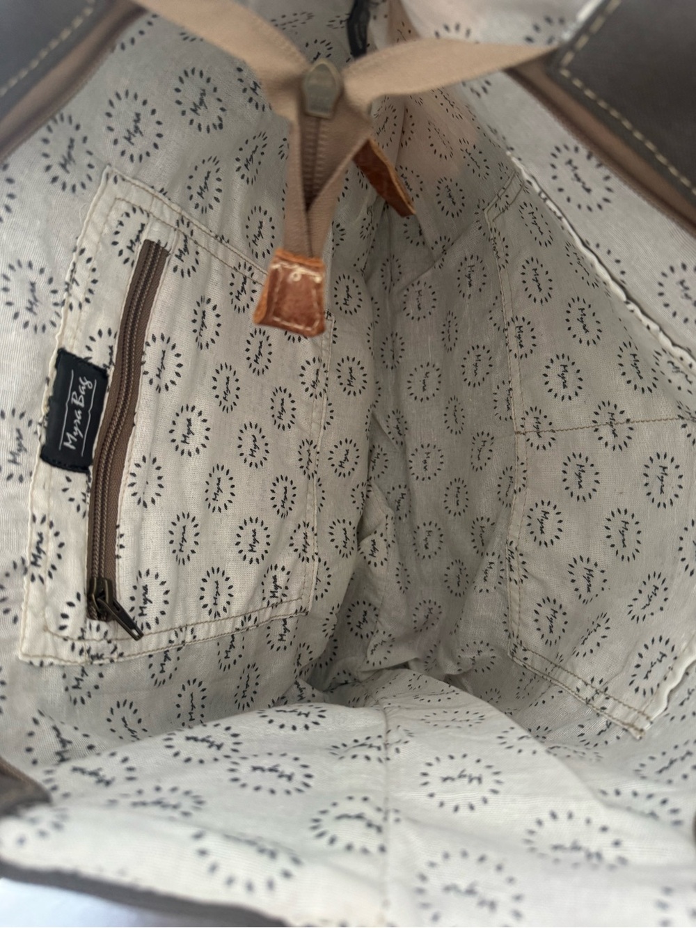 Myra Bag Brown Canvas & Leather Bicycle Print Tote - Picture 8 of 8